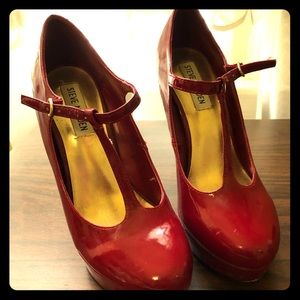 Red Steve Madden platform t strap heels